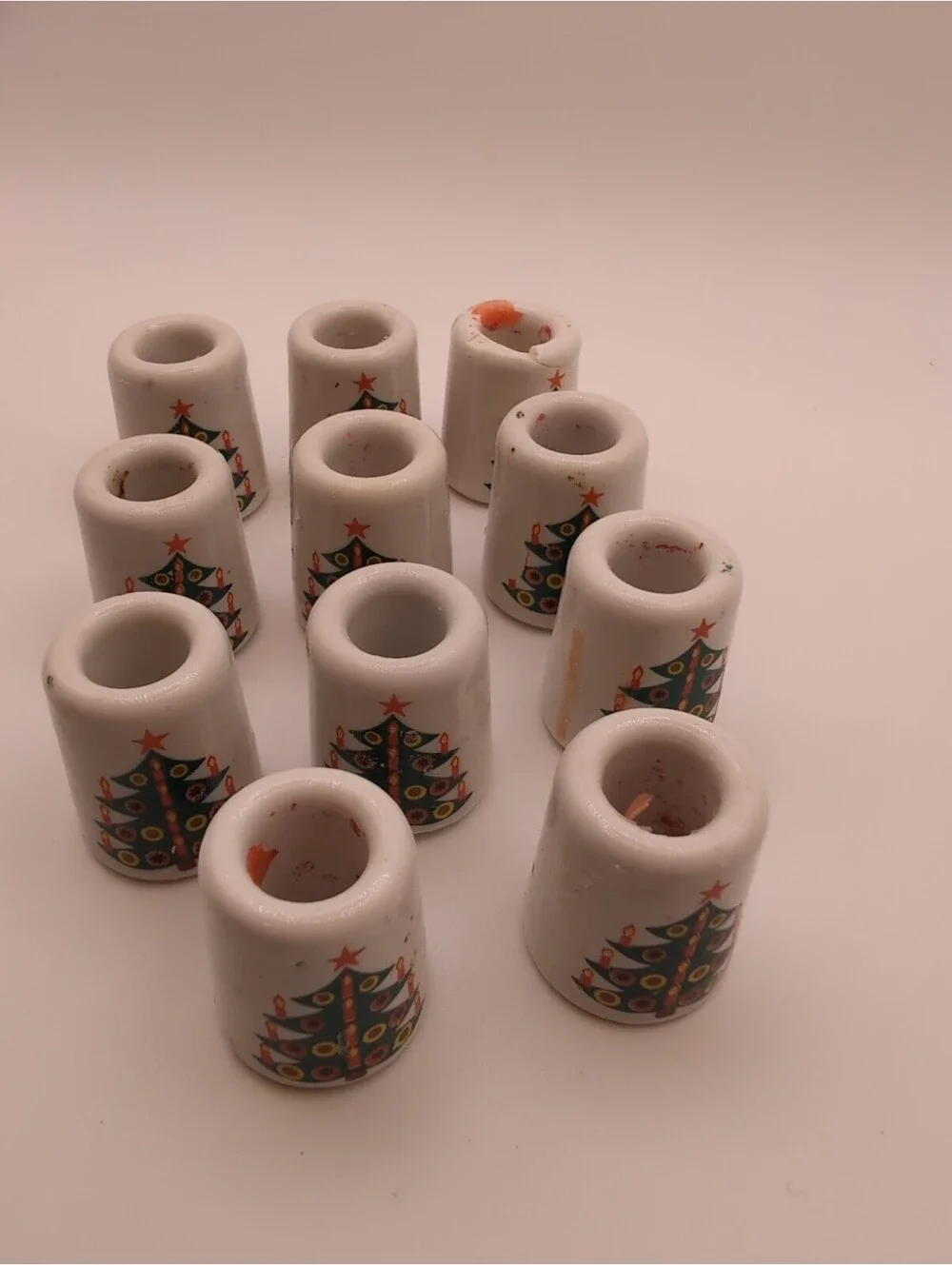Vintage Christmas Miniature Porcelain Candle Holders Set Of 11 w/Original Box